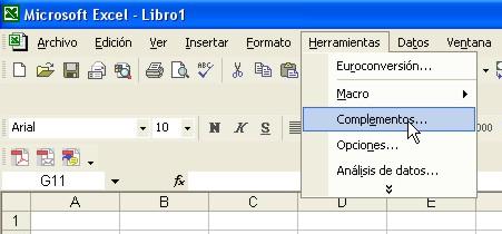 activar complemento de para Herramientas para análisis