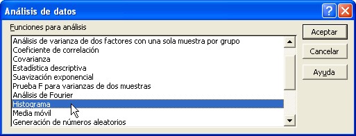 Seleccionar, Análisis de datos: Histograma