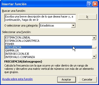 Seleccionar la función de frecuencia