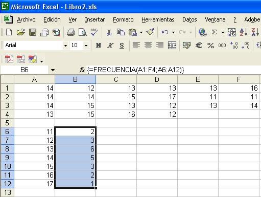 función frecuencia en el rango de valores